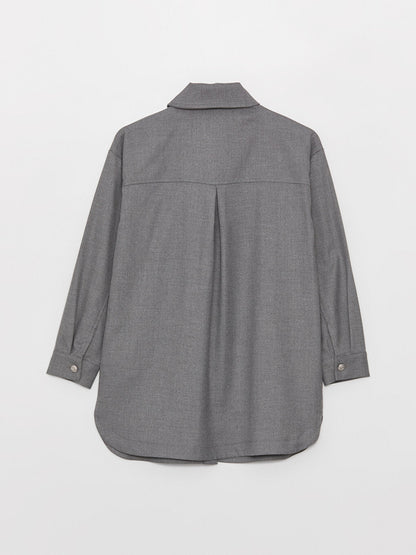 Plain Long Sleeve Oversize Women's Shirt Jacket