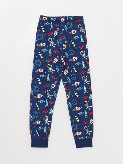 Crew Neck Printed Long Sleeve Boys' Pajama Set