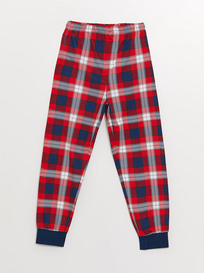 Crew Neck Plaid Long Sleeve Boys Pajama Set