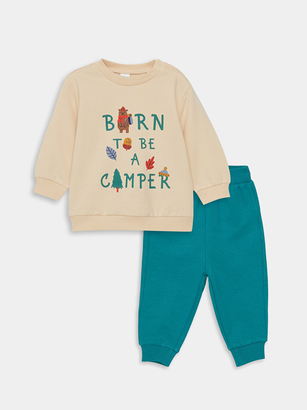 Crew Neck Long Printed Baby Boy Sweatshirt and Trousers 2-Piece Set