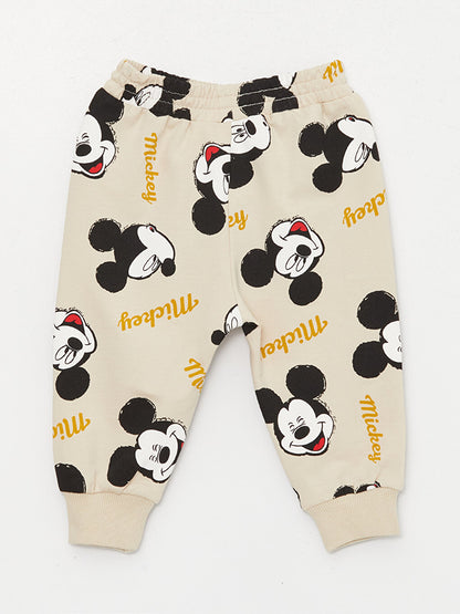 Crew Neck Mickey Mouse Printed Baby Boy T-Shirt and Tracksuit Bottom 2-Piece Set