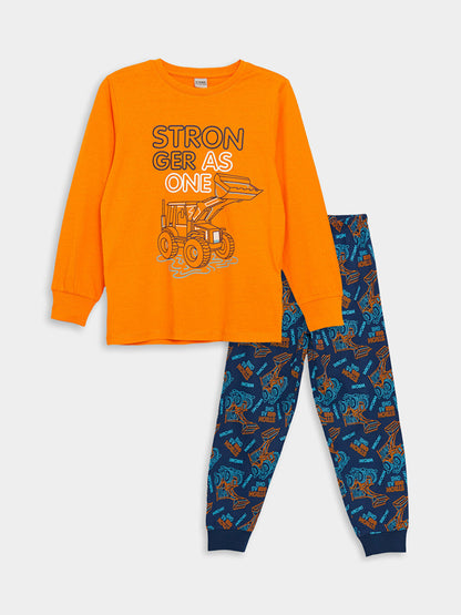 Crew Neck Printed Long Sleeve Boys' Pajama Set