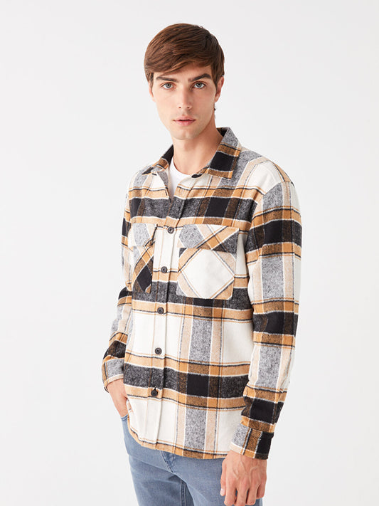 Regular Fit Long Sleeve Plaid Men's Shirt Jacket