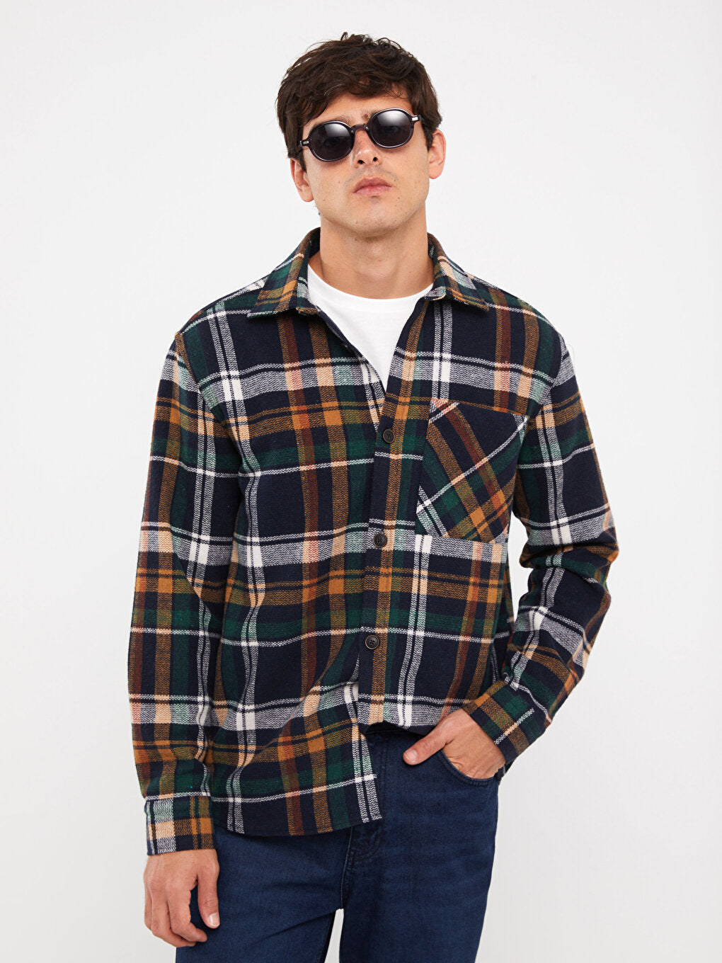 Regular Fit Long Sleeve Plaid Men's Lumberjack Shirt Jacket