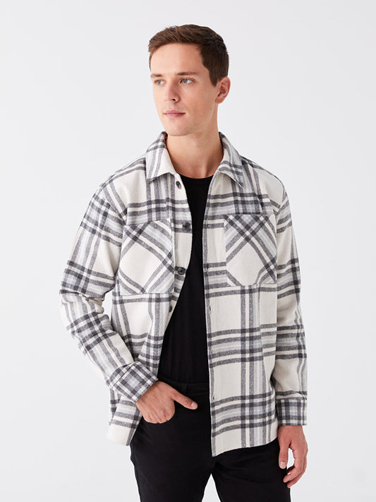 Regular Fit Long Sleeve Plaid Men's Shirt Jacket