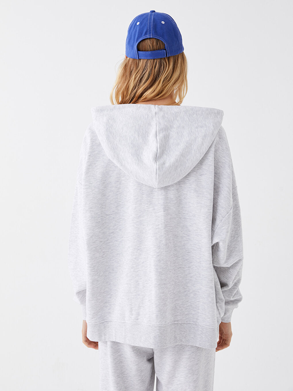 Hooded Plain Long Sleeve Oversize Women's Zipper Sweatshirt