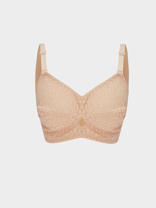 Non-wired, unpadded, lace-fitting bra