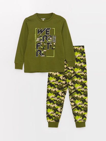 Crew Neck Printed Long Sleeve Boys' Pajama Set