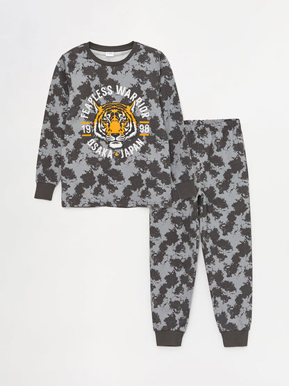 Crew Neck Printed Long Sleeve Boys' Pajama Set