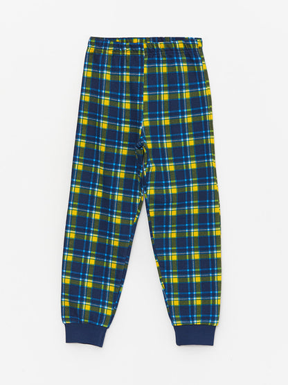 Crew Neck Plaid Long Sleeve Boys Pajama Set