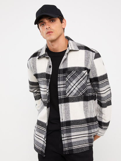 Regular Fit Long Sleeve Plaid Men's Shirt Jacket