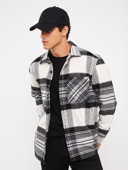 Regular Fit Long Sleeve Plaid Men's Shirt Jacket