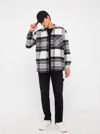 Regular Fit Long Sleeve Plaid Men's Shirt Jacket