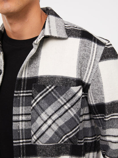 Regular Fit Long Sleeve Plaid Men's Shirt Jacket