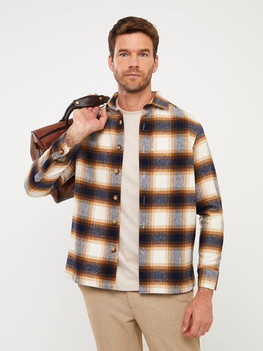 Comfortable Fit Long Sleeve Plaid Men's Shirt Jacket