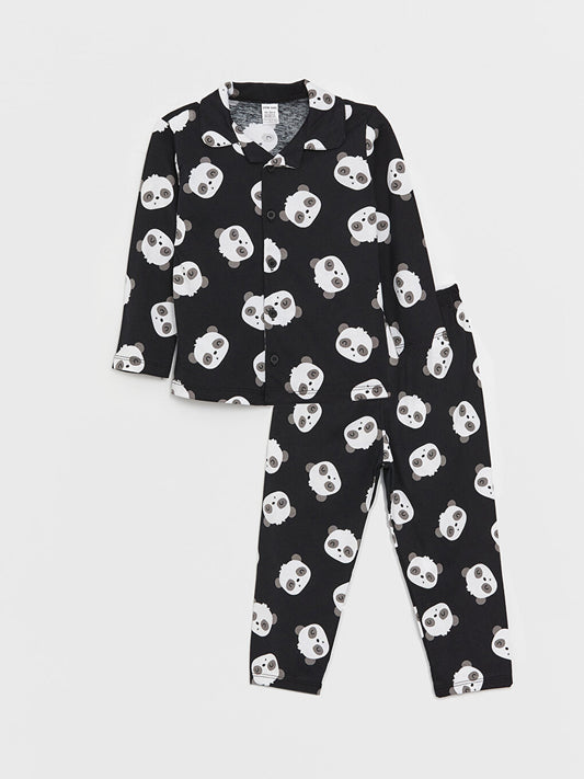 Polo Collar Long Sleeve Printed Baby Boy Pajama Set