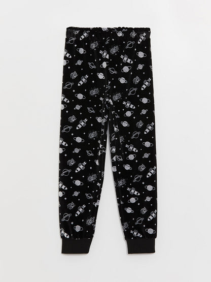 Crew Neck Patterned Long Sleeve Velvet Boy's Pajama Set