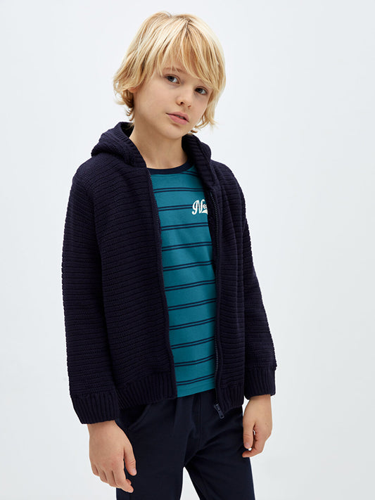 Hooded Basic Long Sleeve Boy's Knitwear Cardigan