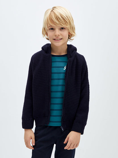 Hooded Basic Long Sleeve Boy's Knitwear Cardigan