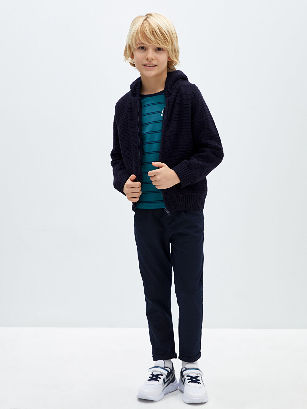 Hooded Basic Long Sleeve Boy's Knitwear Cardigan