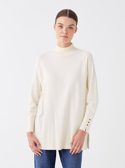 Half Turtleneck Plain Long Sleeve Women's Knitwear Tunic