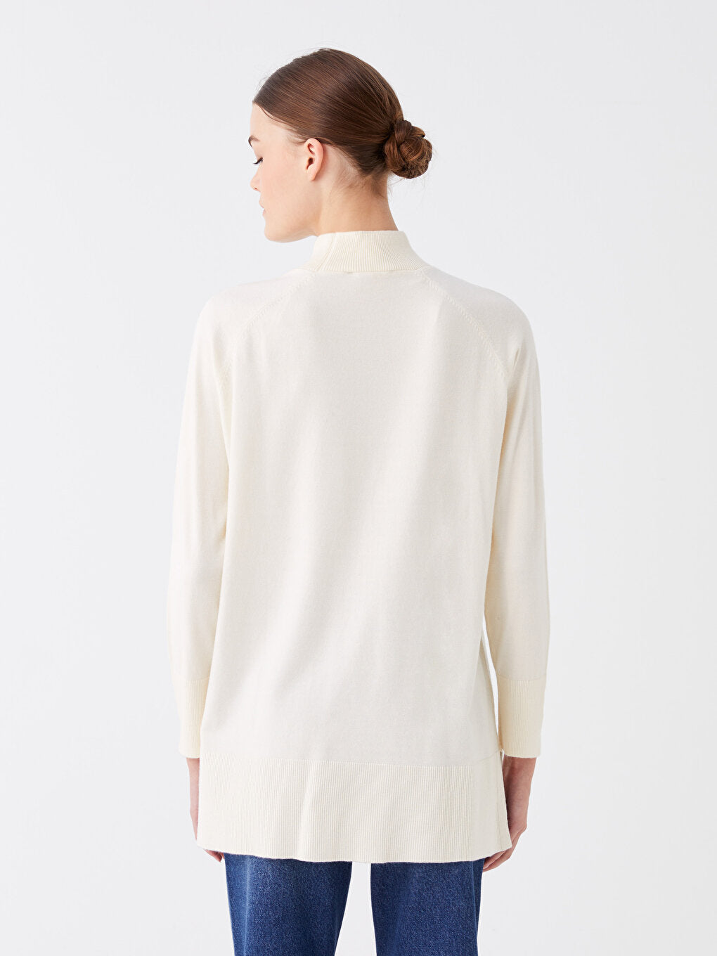 Half Turtleneck Plain Long Sleeve Women's Knitwear Tunic