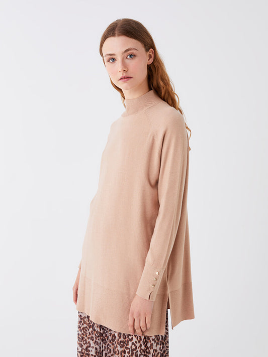 Half Turtleneck Plain Long Sleeve Women's Knitwear Tunic