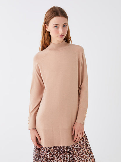 Half Turtleneck Plain Long Sleeve Women's Knitwear Tunic