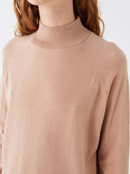 Half Turtleneck Plain Long Sleeve Women's Knitwear Tunic