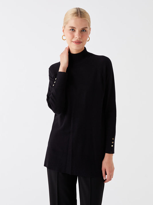 Half Turtleneck Plain Long Sleeve Women's Knitwear Tunic