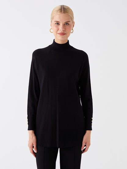 Half Turtleneck Plain Long Sleeve Women's Knitwear Tunic