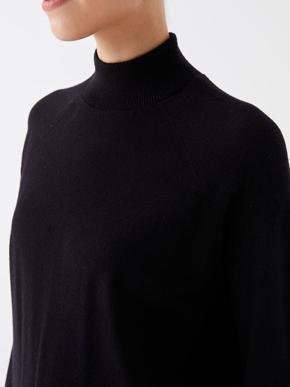 Half Turtleneck Plain Long Sleeve Women's Knitwear Tunic