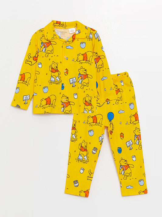 Polo Neck Long Sleeve Winnie the Pooh Printed Baby Boy Pajama Set