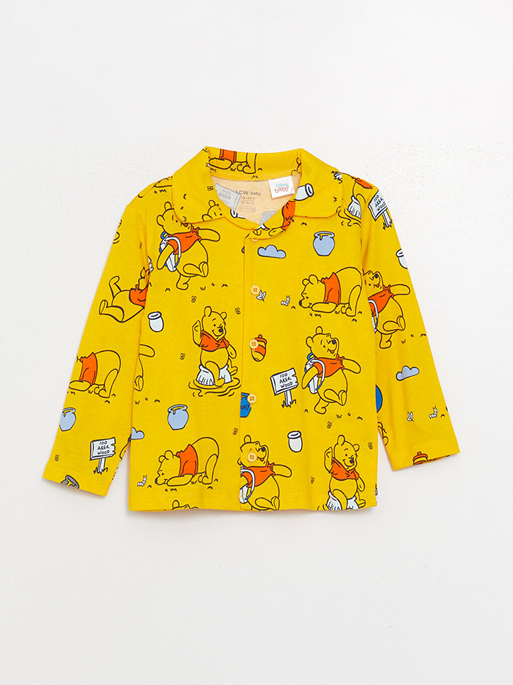 Polo Neck Long Sleeve Winnie the Pooh Printed Baby Boy Pajama Set