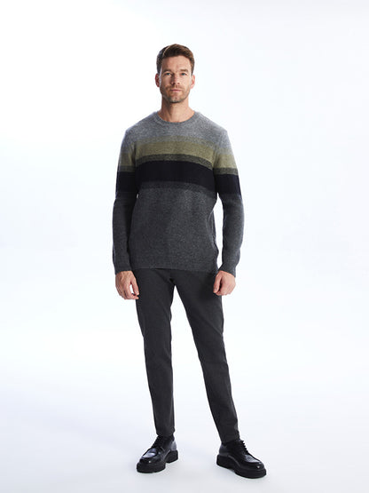 Crew Neck Long Sleeve Color Block Men's Knitwear Sweater