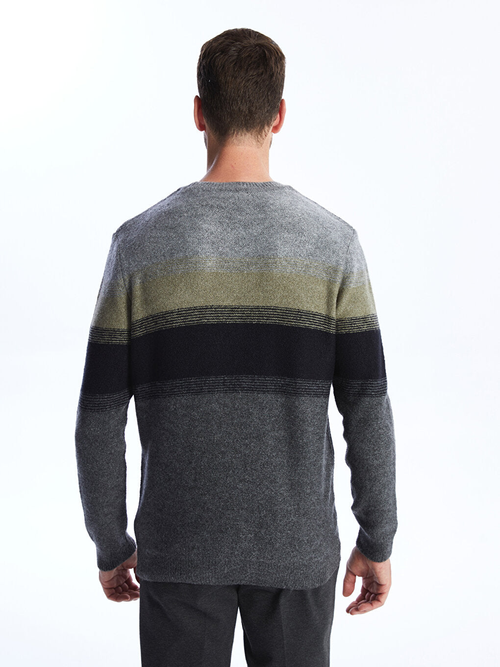 Crew Neck Long Sleeve Color Block Men's Knitwear Sweater