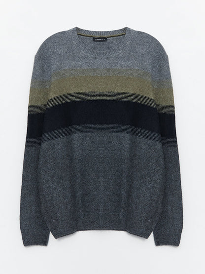 Crew Neck Long Sleeve Color Block Men's Knitwear Sweater