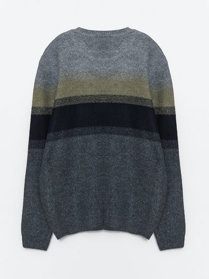 Crew Neck Long Sleeve Color Block Men's Knitwear Sweater