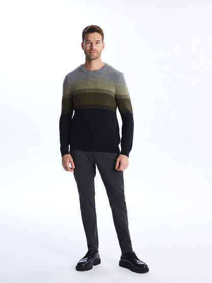 Crew Neck Long Sleeve Color Block Men's Knitwear Sweater