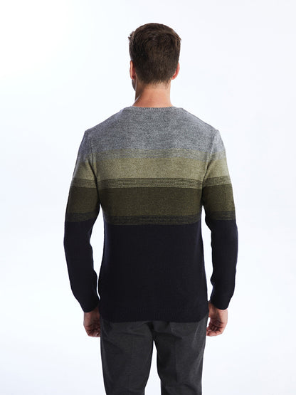 Crew Neck Long Sleeve Color Block Men's Knitwear Sweater