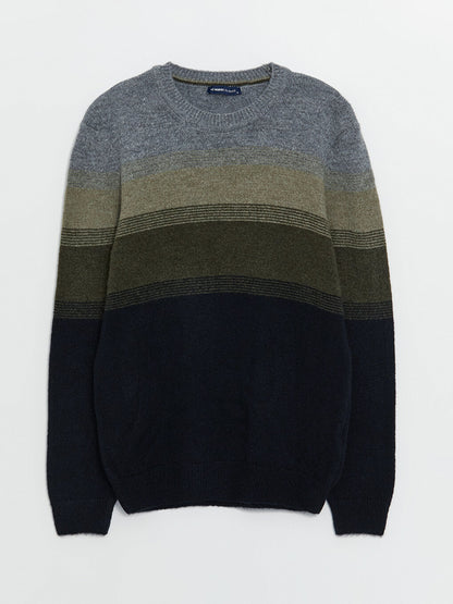 Crew Neck Long Sleeve Color Block Men's Knitwear Sweater