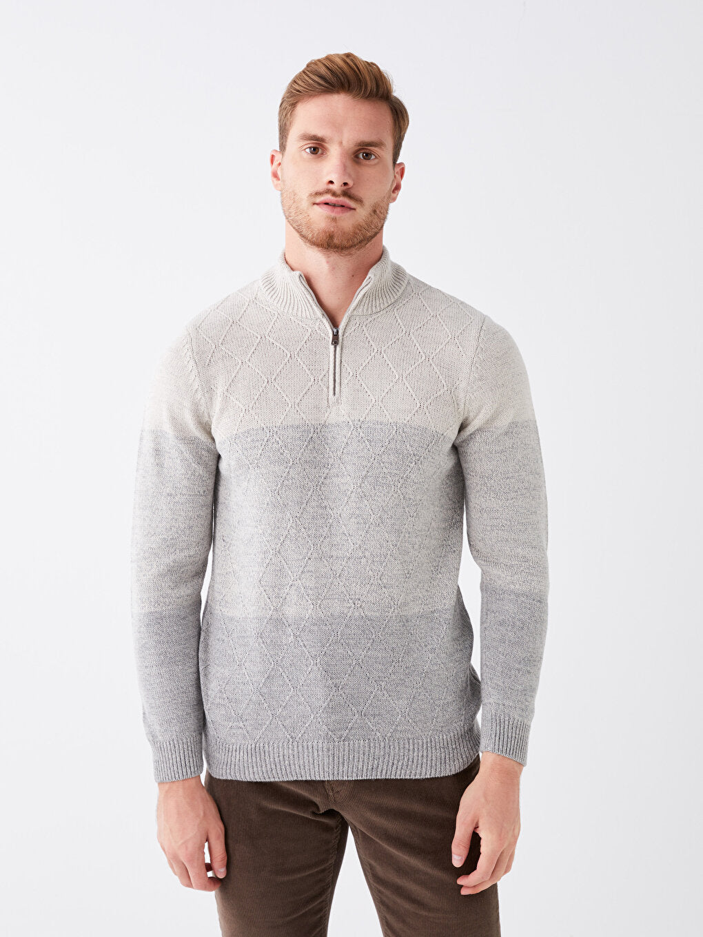 High Collar Long Sleeve Color Block Men's Knitwear Sweater