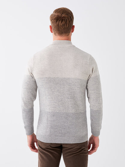 High Collar Long Sleeve Color Block Men's Knitwear Sweater