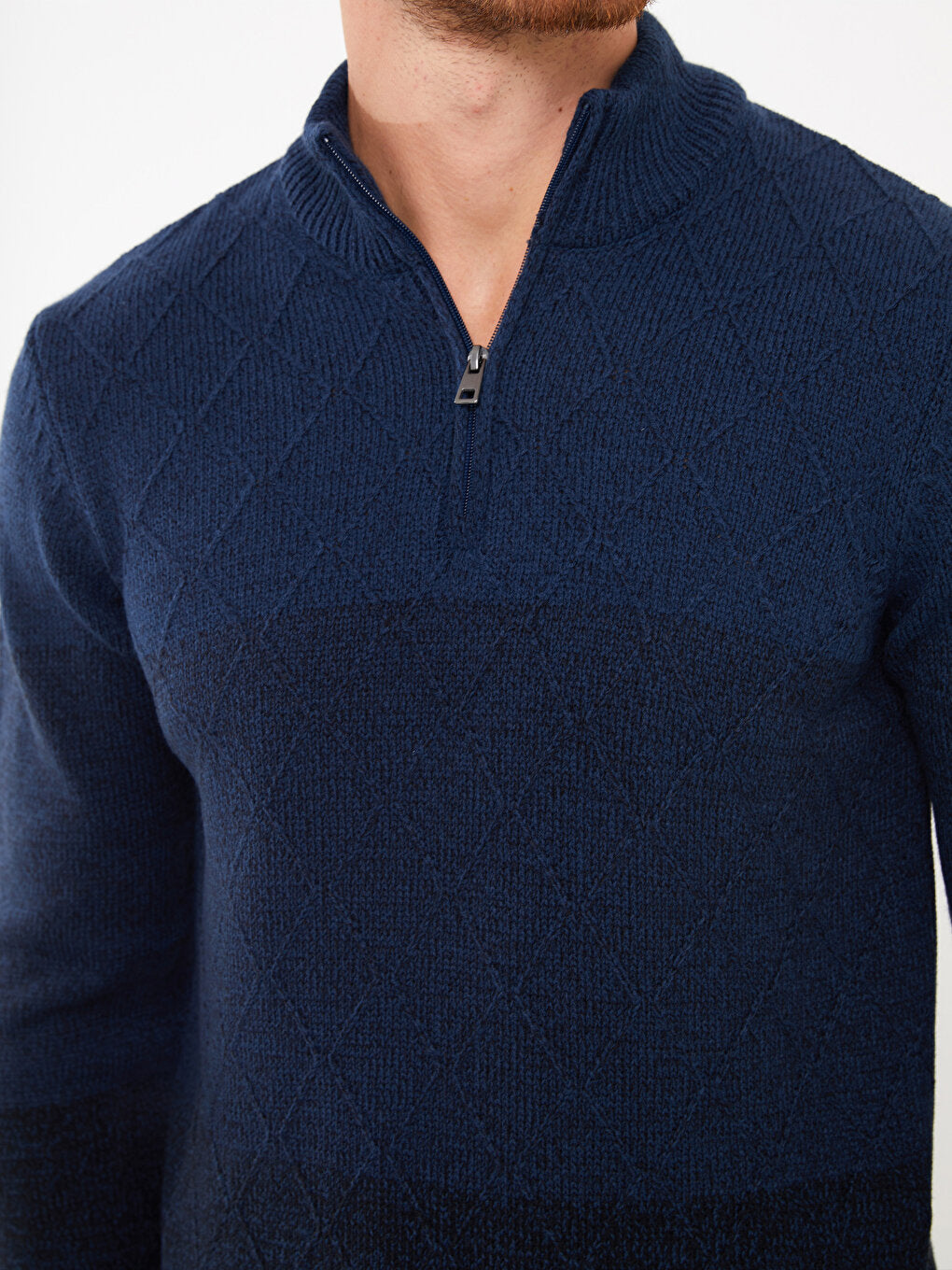 High Collar Long Sleeve Color Block Men's Knitwear Sweater