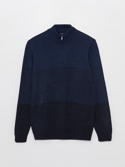 High Collar Long Sleeve Color Block Men's Knitwear Sweater