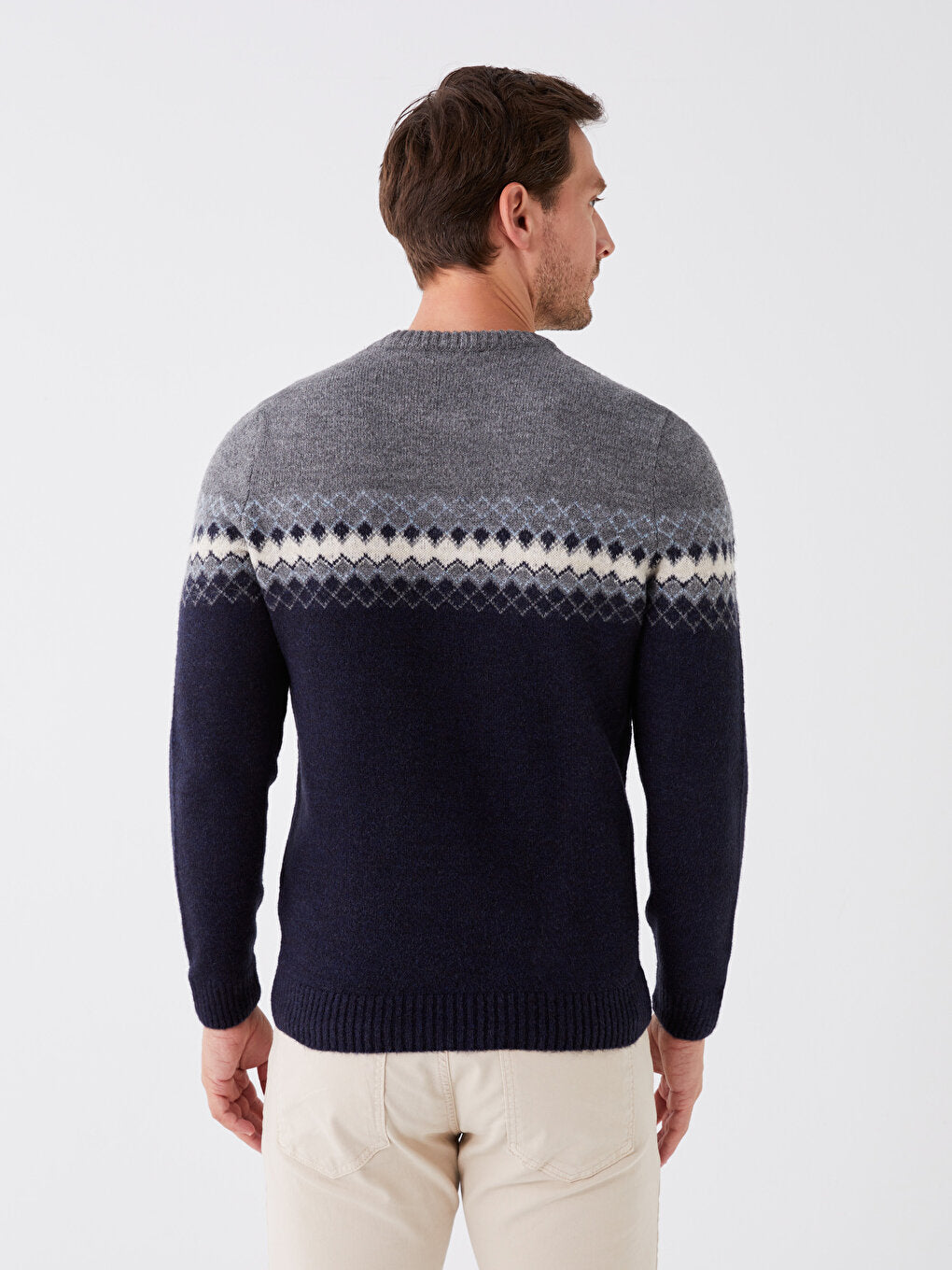 Crew Neck Long Sleeve Patterned Men's Knitwear Sweater