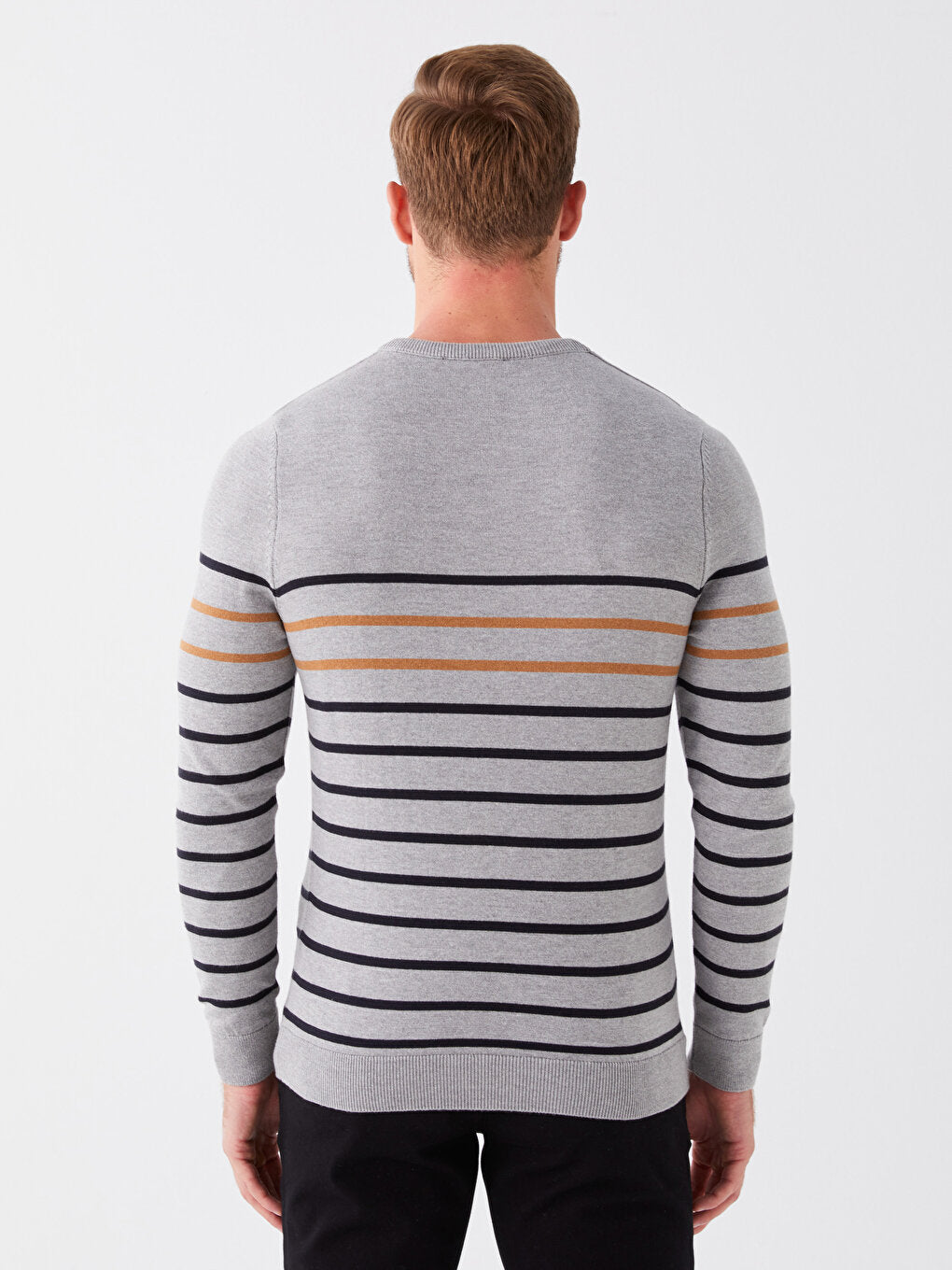 V-Neck Long Sleeve Striped Men's Knitwear Sweater