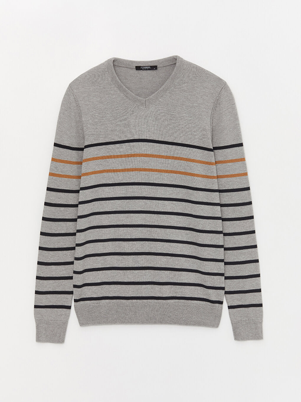 V-Neck Long Sleeve Striped Men's Knitwear Sweater