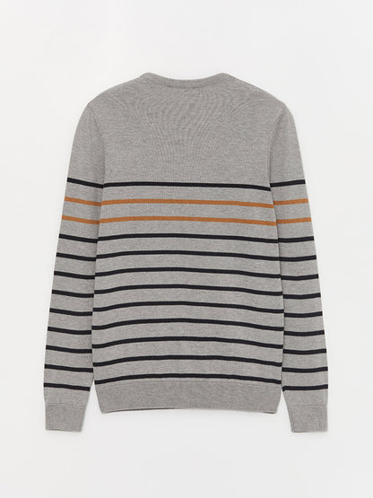 V-Neck Long Sleeve Striped Men's Knitwear Sweater