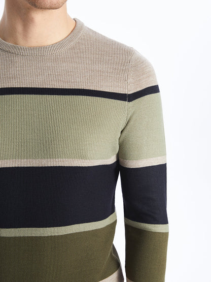 Crew Neck Long Sleeve Striped Men's Knitwear Sweater